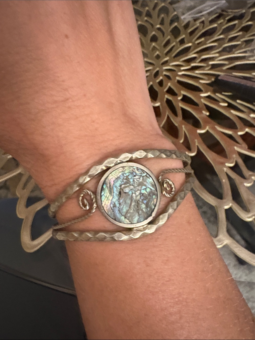 Vintage Silver Cuff Bracelet with Abalone Shell - Picture 2 of 6